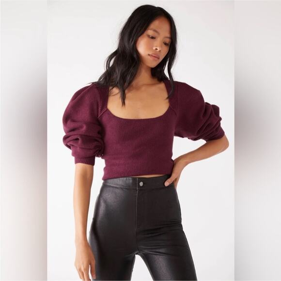 Free People Saffron Ribbed Square Neck Sweater M - Picture 2 of 9